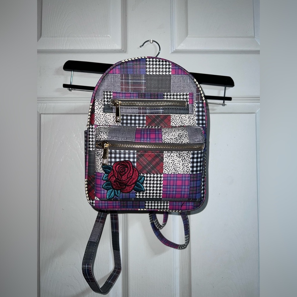 Underonesky Rose plaid Multipattern Pink Purple Multicolored Mini Backpack